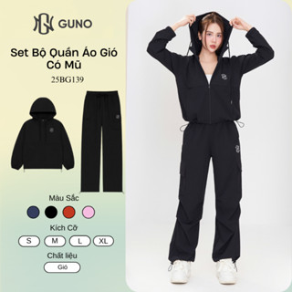 Bộ Quần Áo Gió Thu Đông Nữ GUNO Cao Cấp Set Đồ Thể Thao Có Mũ Quần Suông Phối Túi Hộp SP5 25BG139