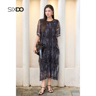 Đầm suông lưới đập nhăn SIXDO không kèm dây lưng (White & Black Woven Loose Dress)