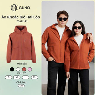 Áo gió nam nữ GUNO trơn 2 lớp lót nỉ có mũ tháo rời chống nước, chống UV bản nâng cấp 25AG140/AB185