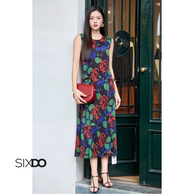 Đầm hoa sát nách cổ tròn SIXDO (Black Woven Loose Dress)