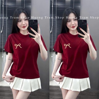 Áo Thun Babytee nữ (35-55kg) cotton 4 chiều - Nơ Đỏ Thêu , Form dáng vừa , chất cotton lạnh mềm mát , Hương Trầm Shop
