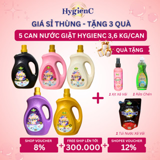 [SỈ THÙNG] Combo 5 Can Nước Giặt Đậm Đặc HygienC Plus 3,6 Kg/Can - Hương Nước Hoa, Làm Sạch Vết Bẩn