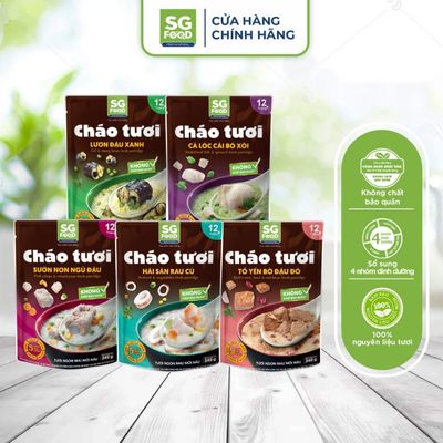 Lốc 54 - 5 Cháo Tươi Ăn Liền SG Food 240gr (Sườn Non, Lươn, Cá Lóc, Tổ yến bò, Hải Sản)