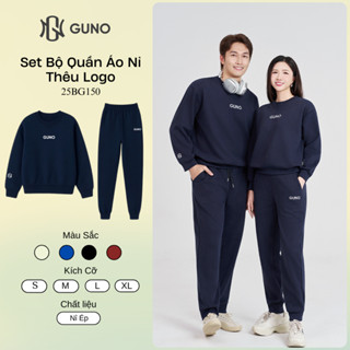 Bộ Quần Áo Nỉ Nam Nữ GUNO Cổ Tròn Logo Thêu Tay Kèm Quần Bo Gấu Set Bộ Thu Đông SP5 25BG150/BB179