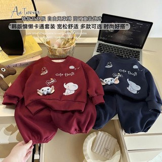  Bộ quần áo nỉ bông VOI CON dễ thương dài tay mặc thu đông cho bé 8-18kg 
