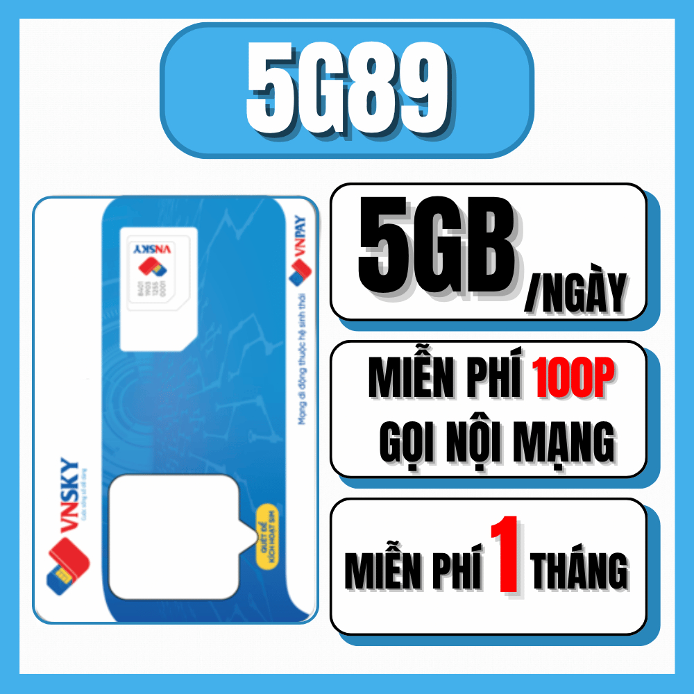 Free Data Tháng Đầu Tặng 150Gb/Tháng (5Gb/Ngày) Tốc Độ Cao + 100p Nội Mạng Gọi Free Sim Mobi 5G89