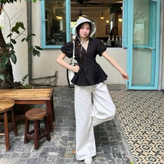 [ KN. BIGSIZE 60-130kg ] áo babydoll from rộng xoè cổ tim ( đen- be)