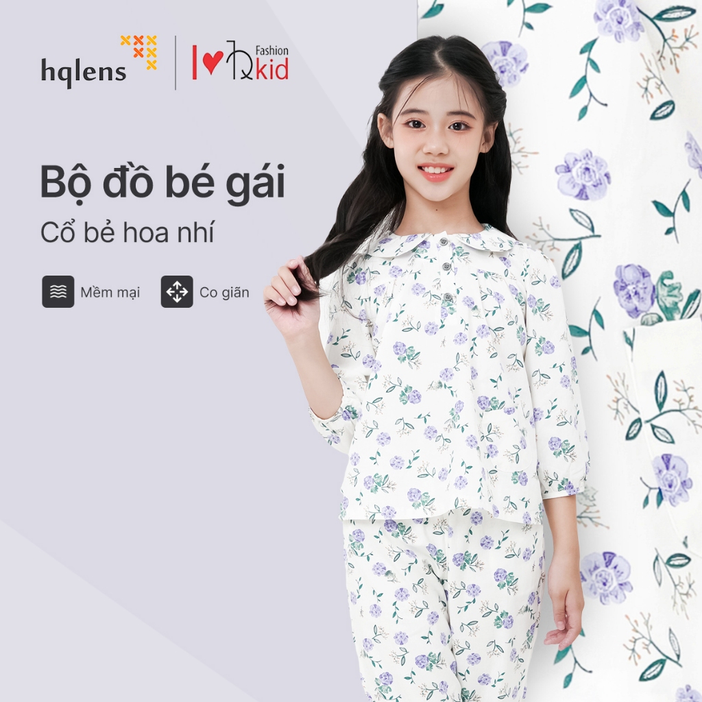 Bộ Đồ Bé Gái Cổ Bè Họa Tiết Hoa Nhí – Chất Cotton Mềm Mại, Co Giãn Dễ Chịu, Thoáng Mát – HQLens