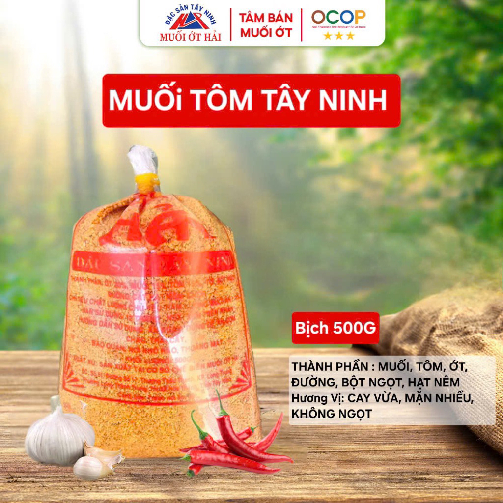 Muối Tôm Tây Ninh bịch 500g- vị cay vừa, mặn - Đặc sản Tây Ninh- Thương hiệu Muối Ớt Hải