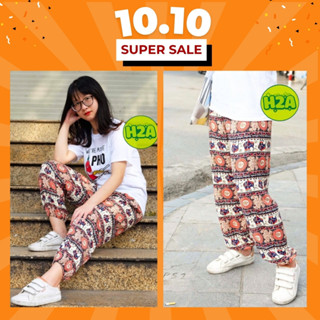 H2A Shop - Quần lanh thổ cẩm chất lanh thái cho nam nữ hoạt tiết thổ cẩm có big size 40-80kg