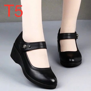  Giày  nữ cao gót  quai chéo dán trung niên  da thật 