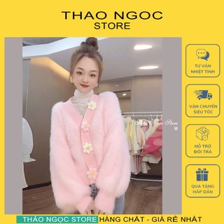  Áo len lông thỏ nữ croptop tay dài cổ tim nút hoa hàng nhập!  có sẵn hình thật  THẢO NGỌC STORE 