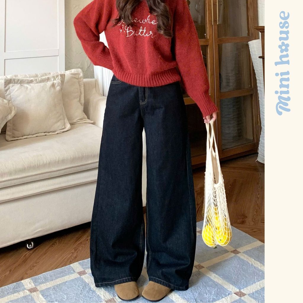 (PREMIUM )Quần jeans ống rộng eo cao vibe thu đông MINI004 | BigBuy360 - bigbuy360.vn