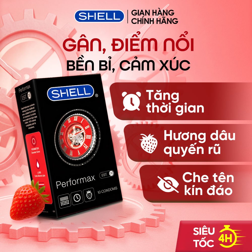 Bao Cao Su Shell Performax 6 In 1 Gân Gai, Kéo Dài Thời Gian, Hương Dâu - Hộp 10 Cái