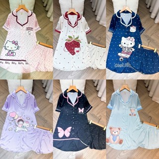 (60-100kg) Đầm Ngủ Kèm Quần Lụa Latin Bigsize Tay Ngắn Cổ Truyền Thống cho Nữ - Women