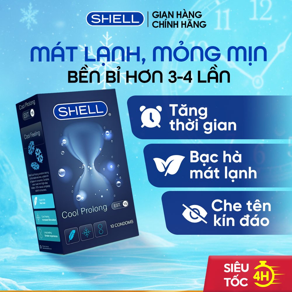 Bao Cao Su Shell Cool Prolong Kéo Dài Thời Gian, Bạc Hà Mát Lạnh - Hộp 10 Cái