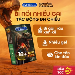 Bao cao su Shell Dino T-rex - 1 bao nhiều hàng gai, bi nổi lớn + 1 bao Shell Performax (Hộp 2 cái) | SHELL CHÍNH HÃNG