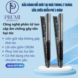 Máy duỗi tóc ép thẳng PRUMI tạo kiểu thẳng xoăn có ion âm và phân tử H20, đèn hồng ngoại bảo vệ tóc tối đa