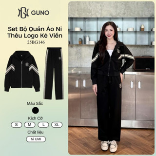 Bộ Quần Áo Nỉ Nữ GUNOMATE Umi Hàn Cao Cấp Kéo Khóa Có Mũ Kèm Quần Suông Phối Viền Nổi 25BG146