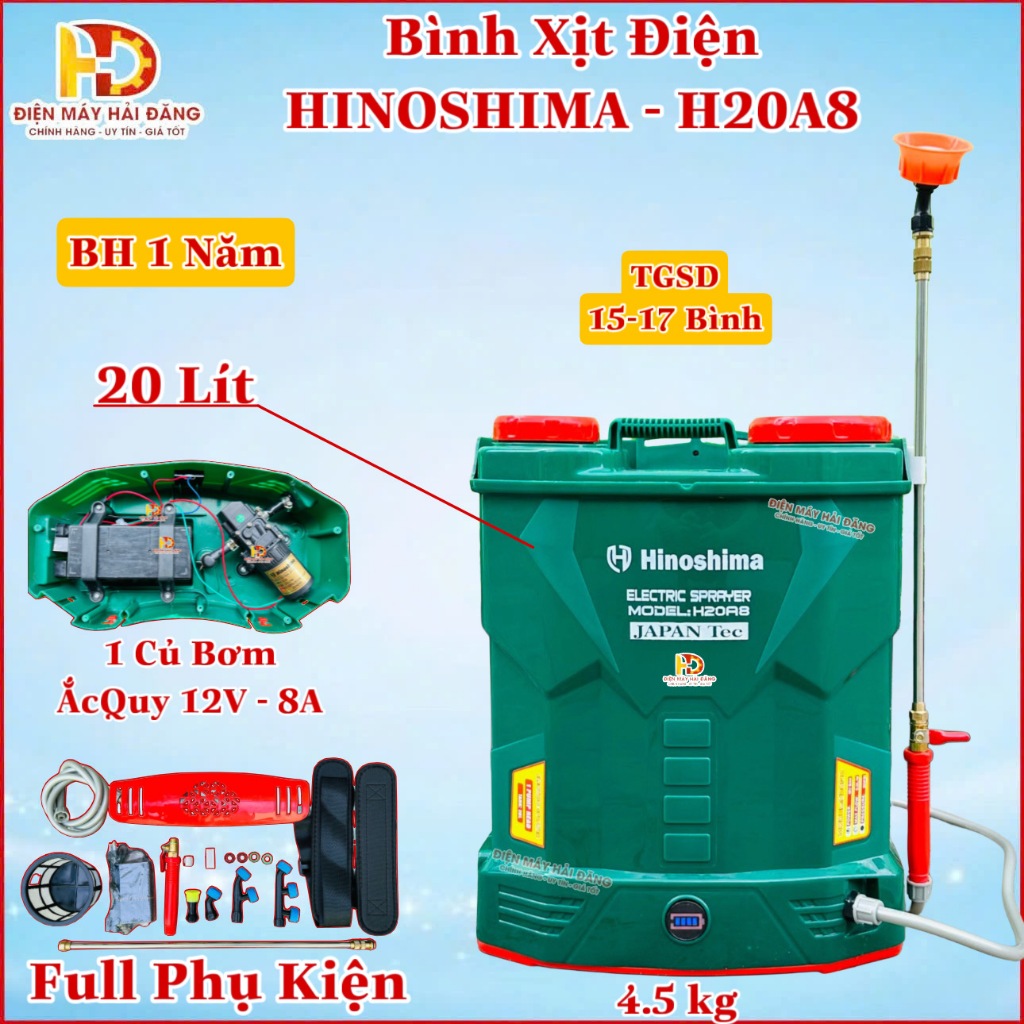  Bình xịt điện 12 Lít và 20 Lít . HINOSHIMA 1 bơm và 2 bơm .Vỏ Thùng Chắc Chắn. BH 1 Năm 