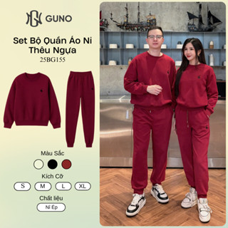 Bộ Quần Áo Nỉ Nam Nữ GUNO Cổ Tròn Thêu Ngựa Quần Bo Gấu Set Bộ Thu Đông Thời Trang SP5 25BG155/BB177