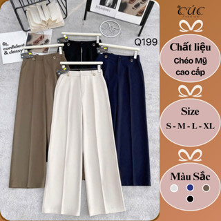 Quần ống rộng Cúc Fashion vải tây from âu xuông lưng cao cấp thời trang nữ culottes suông tag Q199