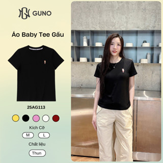 Áo Thun Nữ Thêu Gấu GUNO Cao Cấp  Trơn Màu Cotton Co Dãn Thoáng Mát Thời Trang SP5 25AG113