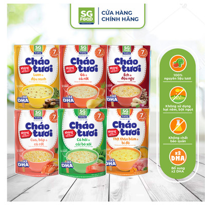 Lốc 62 BABY - 6 Cháo Tươi BABY Ăn Liền SG Food 240g (Gà, Thịt Bằm, Lươn, Cá Hồi, Cua, Ếch)