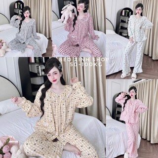  Đồ Bộ - Đồ Ngủ Tay Dài Quần Dài Vải Đũi Vân Mây Tiểu Thư Pijama Bigsize 50-100kg Bộ Ngủ Nữ Áo Ngủ Women - A.5643 