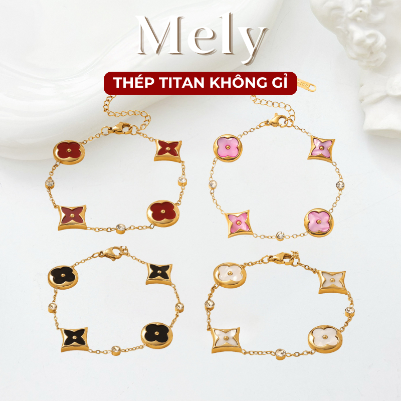 [KHÔNG ĐEN GỈ] Dây chuyền Vòng tay cỏ bốn lá nữ thép Titan mạ vàng đính đá cao cấp sang trọng TT59