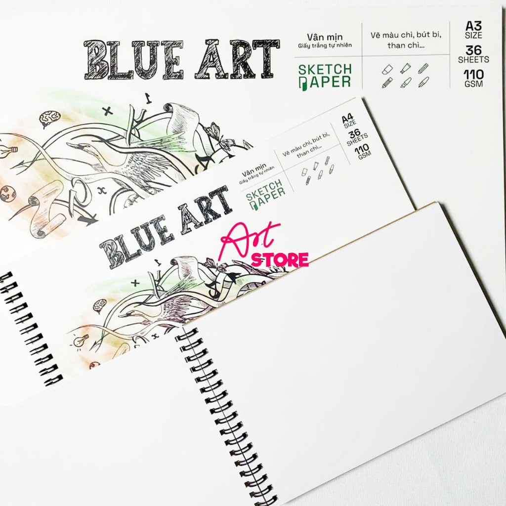 [Art Store] Sổ Vẽ Sketch Blue Art White 110gsm – Khổ A5 | A4 | A3