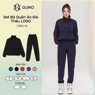 Bộ Quần Áo Gió Nữ GUNO Cao Cấp Cổ Bẻ Phối Logo Tam Giác Kết Hợp Sọc Bộ Gió Thể Thao SP5 25BG130