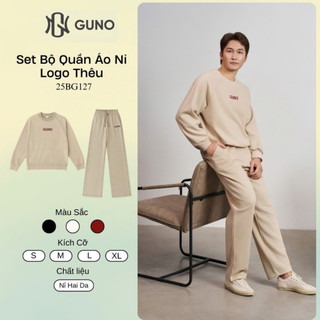  Bộ Quần Áo Nỉ Nam GUNO Cổ Tròn Logo Thêu Kèm Quần Suông Set Bộ Thu Đông Cao Cấp SP5 25BB181 