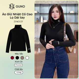 Áo Giữ Nhiệt Nữ GUNO Cổ Lọ Lót Lông Thỏ Mỏng Ôm Body Dài Tay Phối Logo Thêu Giữ Ấm Cực Tốt 25AG125
