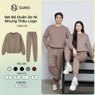 Bộ quần áo nỉ lót nhung nam nữ GUNO cao cấp siêu ấm cổ tròn thêu logo bo gấu SP5 25BG168/BB169