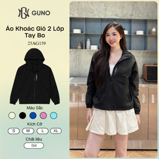 Áo Khoác Gió Nữ GUNO 2 Lớp Lót Lưới Trượt Nước Nắp Chéo Có Mũ Trùm Đầu Chống Gió Cao Cấp 25AG159
