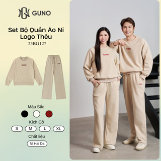 Bộ Quần Áo Nỉ Nam Nữ GUNO Cổ Tròn Logo Thêu Kèm Quần Suông Set Bộ Thu Đông Cao Cấp SP5 25BG127/BB181