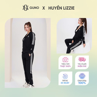 Bộ quần áo nỉ nam nữ mùa đông có mũ GUNO vải UMI sọc nửa logo tay Set bộ thu đông 25BG119/BB131