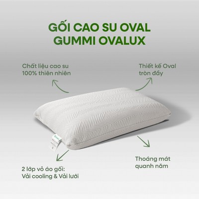 [DEAL MỞ BÁNIGối Cao Su Thiên Nhiên OVAL GUMMI OVALUX - Gối nằm cao su, Gối ngủ cao cấp 40x60x12cm