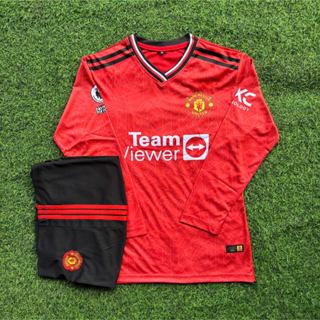   MU  in tên số áo - Bộ quần áo đá bóng dài tay Team đỏ - Bộ đá banh nam nữ thun lạnh cao cấp 