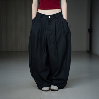 Quần dài ống rộng dáng phồng chất vải kaki THEM Studio, quần dài form rộng unisex thiết kế xếp ly basic street style