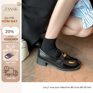 Giày Lười/ Loafer Nữ Da Mềm Đính Đồng Xu Đế Tăng Chiều Cao 4.5cm Mũi Tròn công sở Hàn Quốc