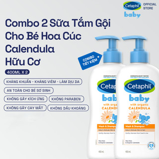   Hannah Exclusive  Combo 2 Sữa tắm gội dịu lành Cetaphil Baby Wash & Shampoo with Organic Calendula 400ml chai 