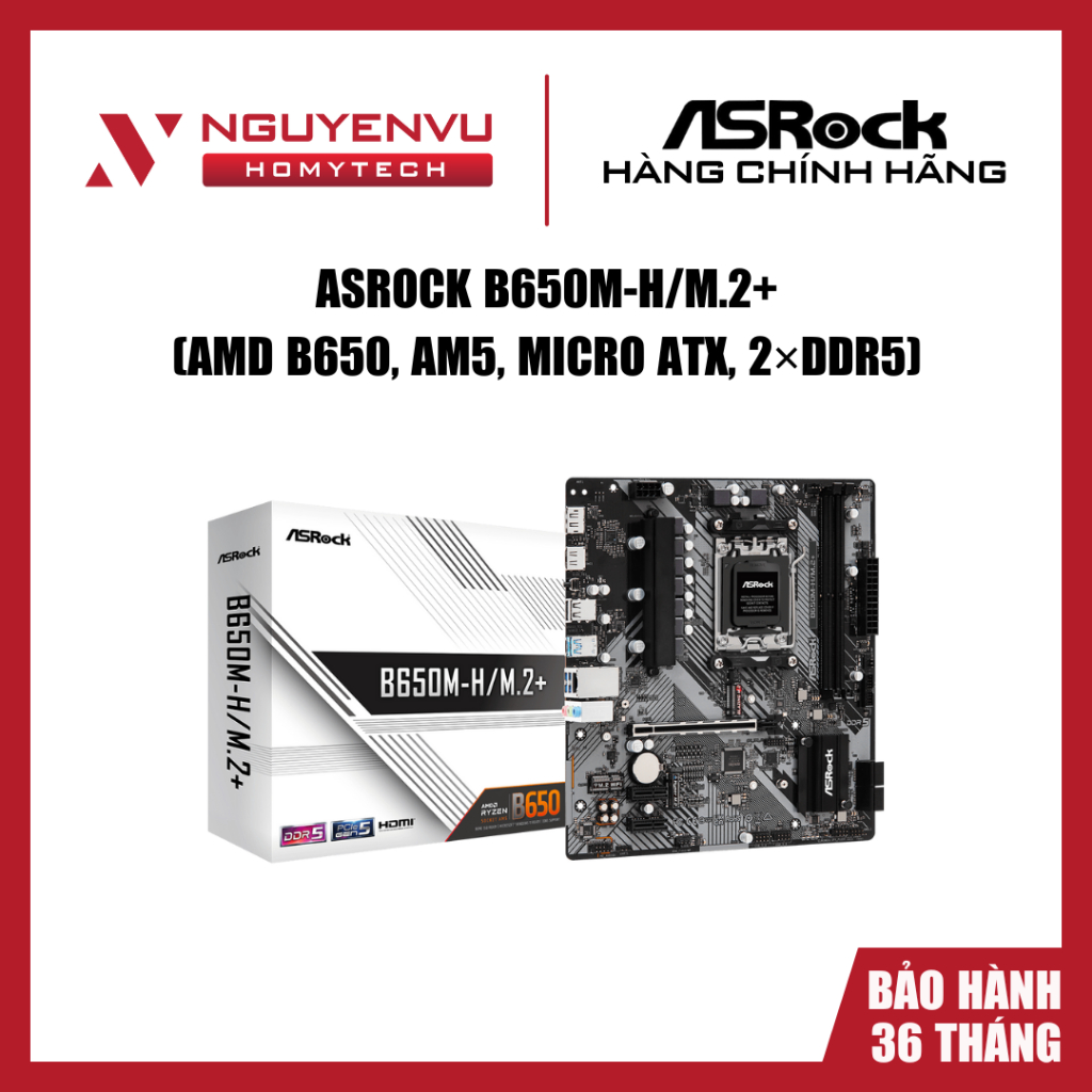 [FULL VAT] Mainboard Asrock B650M-H/M.2+, AMD B650, AM5, Micro ATX, 2×DDR5 - Hàng chính hãng