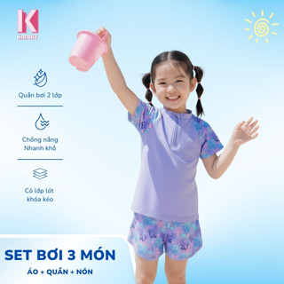  Đồ bơi rời thân bé gái set bơi 3 món khóa kéo phía trước áo + quần đùi + nón KMART SUNK92 