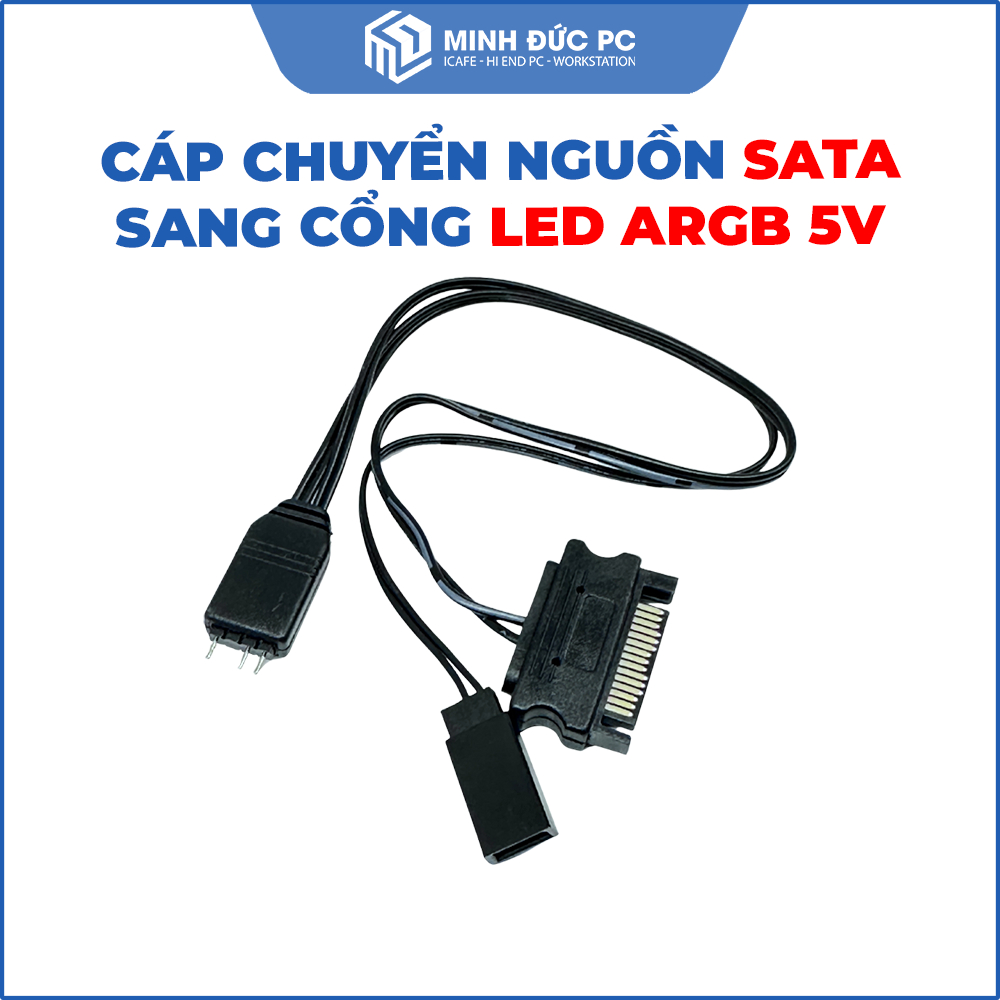 Cáp Chuyển Đổi Nguồn Sata sang LED ARGB 5V - Dùng Cho Fan/Hub LED PC Gaming - Minh Đức PC