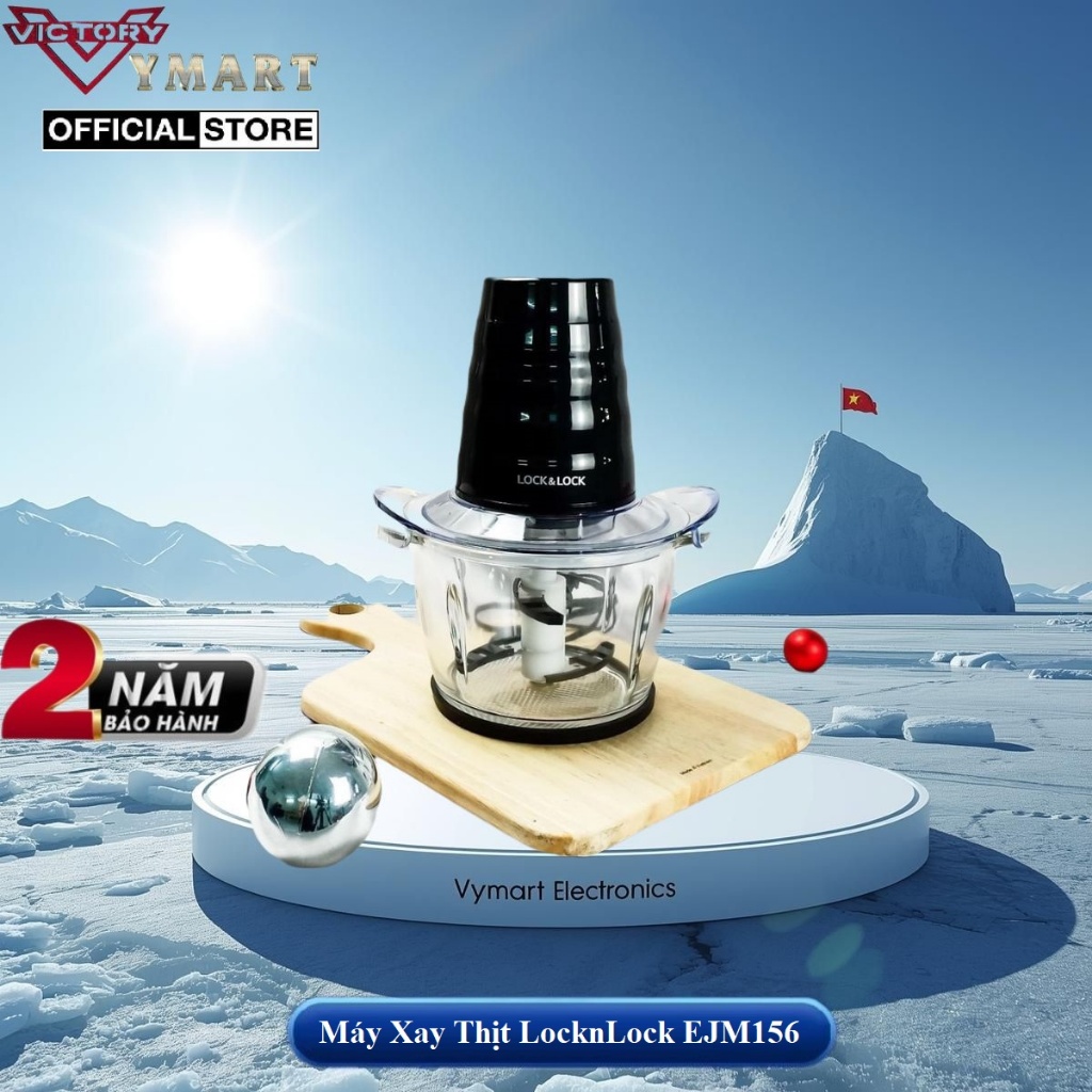 Máy Xay Thịt Cối Thủy Tinh LocknLock Meat Chopper EJM156BLK 1 Lít, 4 Lưỡi Dao -  Bảo Hành 2 Năm