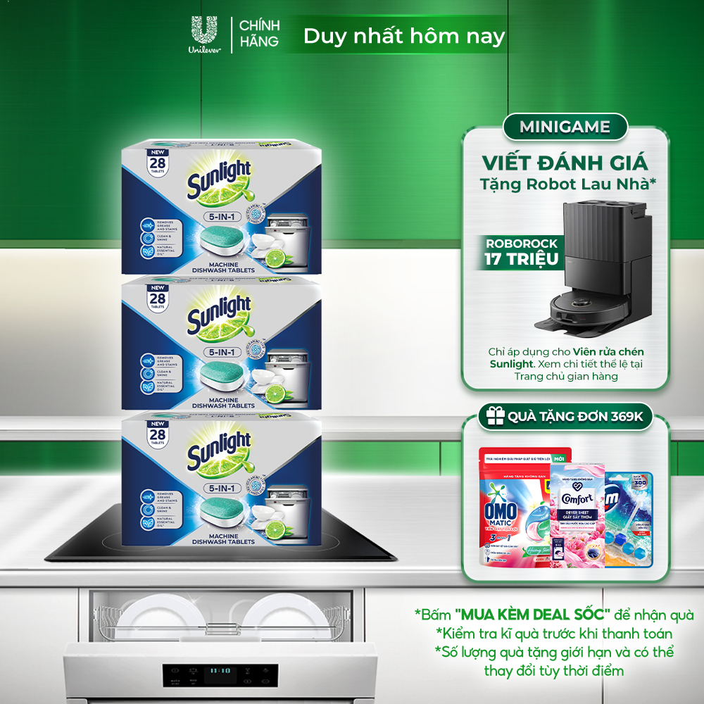 Combo 3 hộp viên rửa chén Sunlight 84 viên/3 hộp