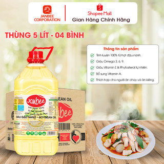 Dầu Đậu Nành Janbee Thùng 5 Lít 4 Chai – Nguyên Chất 100%, Không Trans Fat, Tốt Cho Tim Mạch