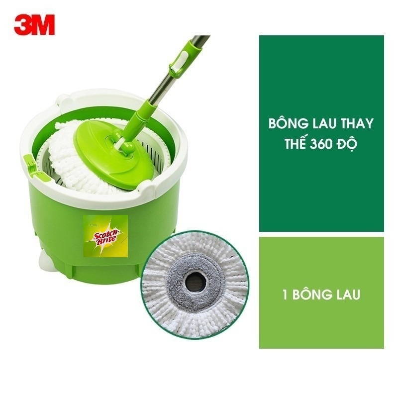 Bộ lau nhà 3M Scotch - Brite | Tích hợp giặt vắt - Xoay 360 độ| 2 màu xanh - xám